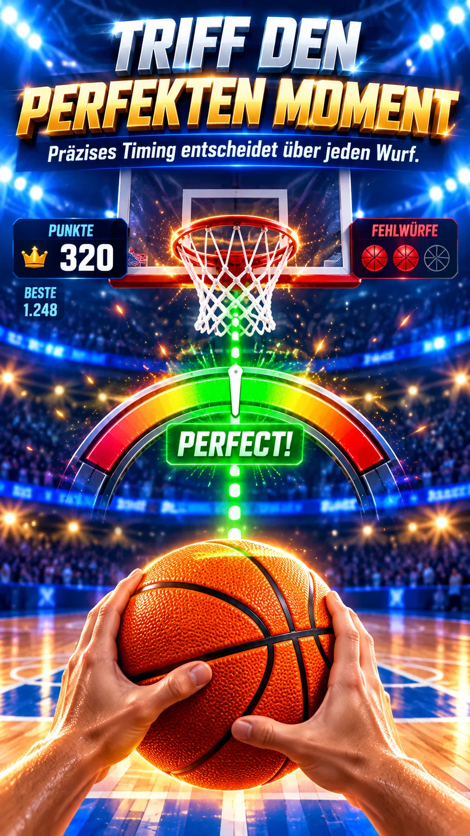 Illustration: Basketball Pro und Timing-Anzeige